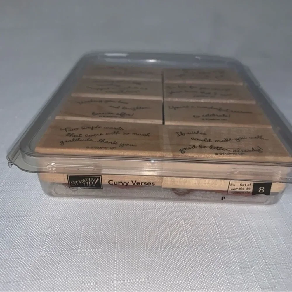 STAMPIN' UP! CURVY VERSES Set 8 Wood Mounted Rubber Stamp Retired Card Craft